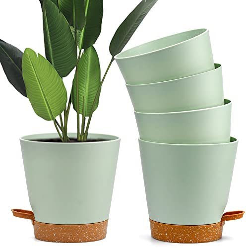 Xiumeso 5 Macetas de Plástico con Autorriego, ø 15,2 x 11 Cm, Maceta Redonda para Interior y Exterior con Plato de Tanque de Agua, Bonsái de Flores...