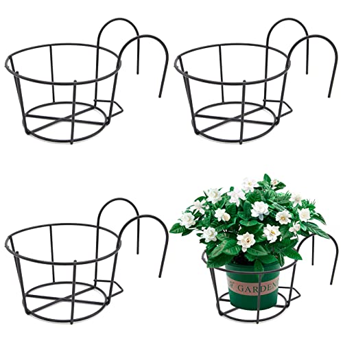 3 Piezas Soporte Maceta Colgante de Barandilla, Soporte Flores Redondo Gancho Estante Hierro Plantas Colgantes, Cestas Colgantes para Macetas,...